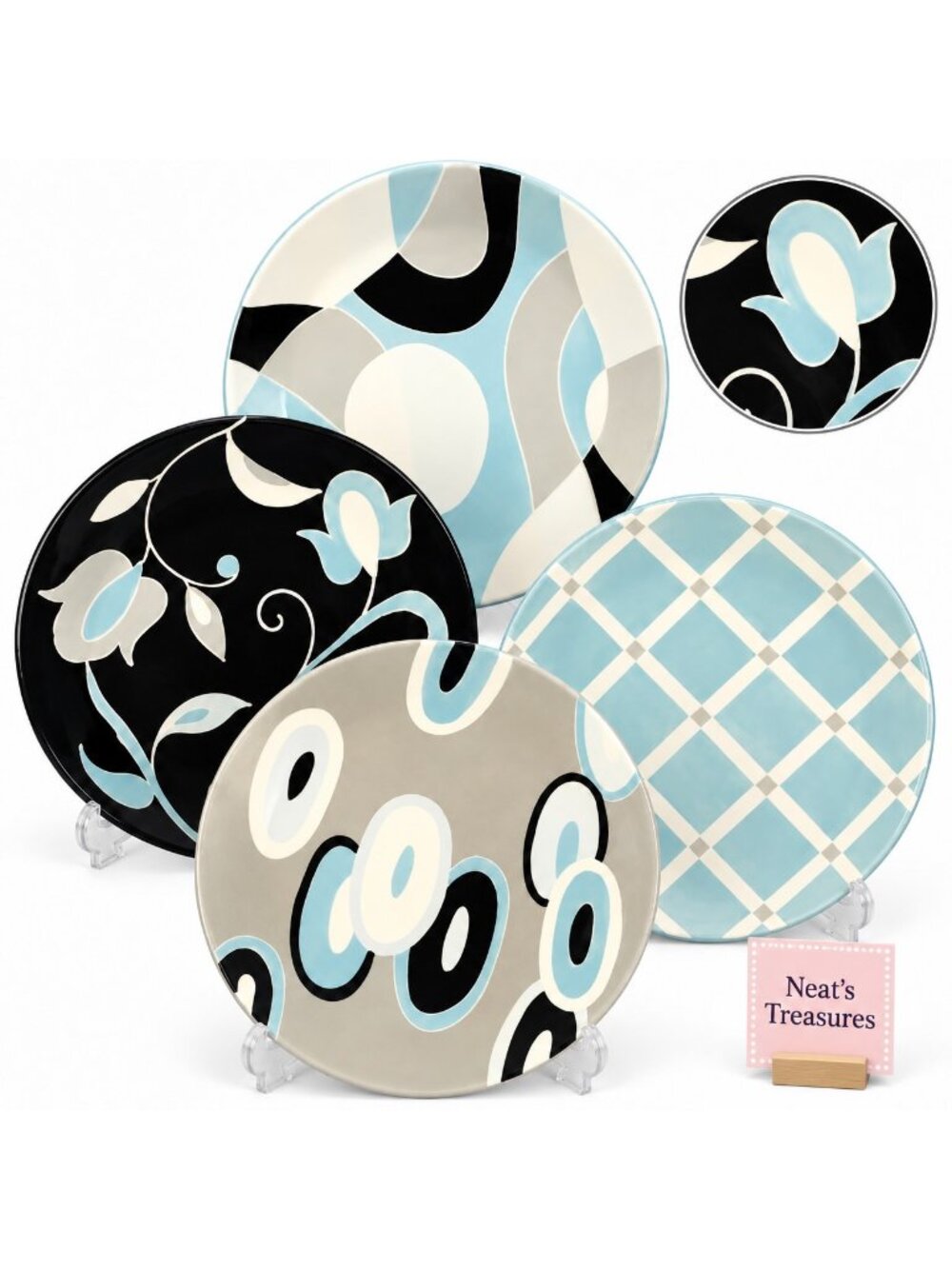 Jill Rosenwald Arte Y Barro Handcrafted Stoneware Unique Lunch Snack Plate Set 4